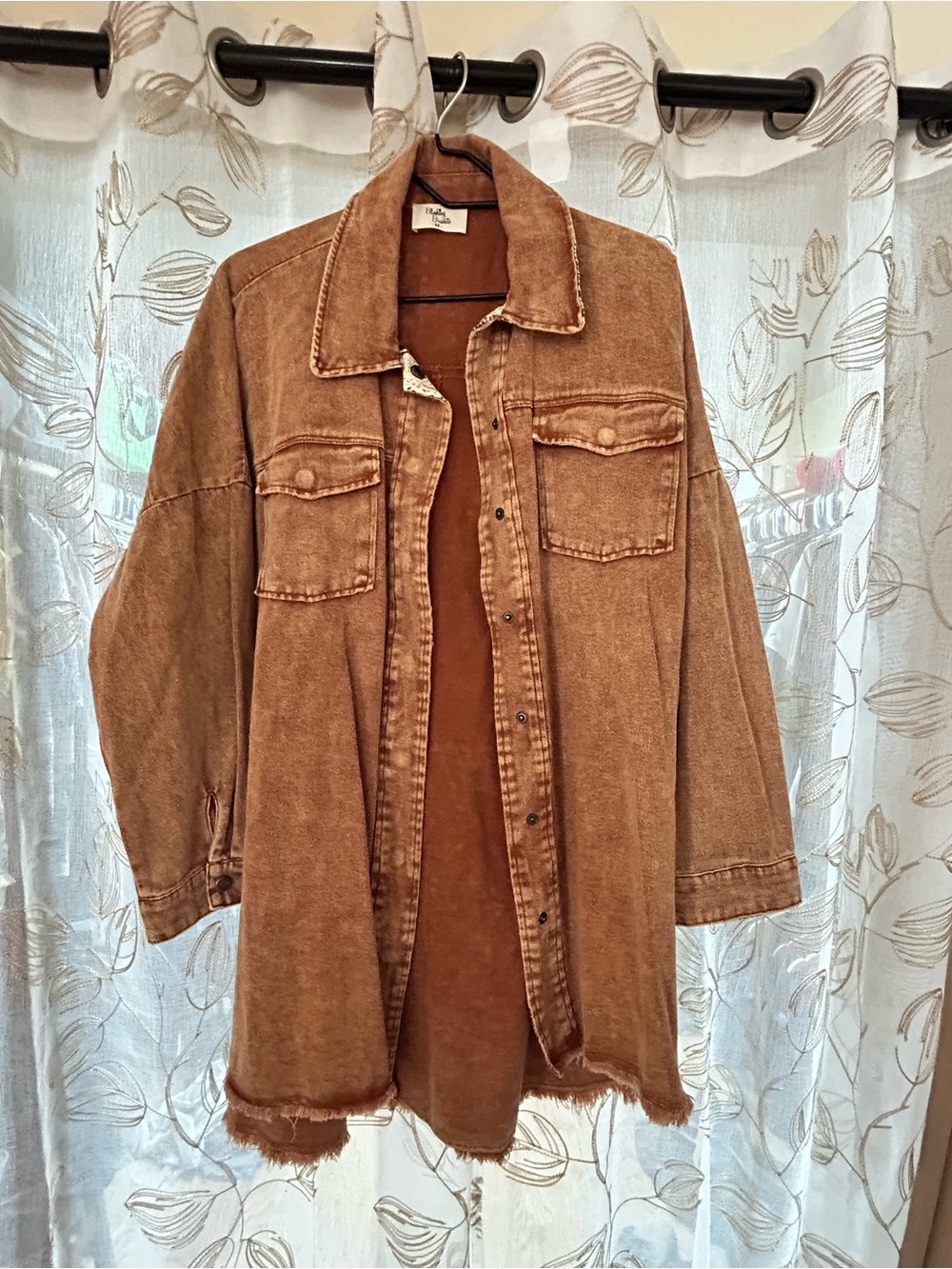 Women's Oversized Distressed Jacket Coat in Brown